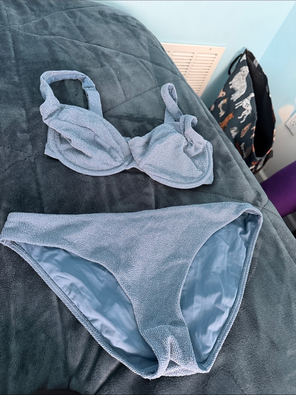 Vetch  Blue sparkle Textured Bikini Set